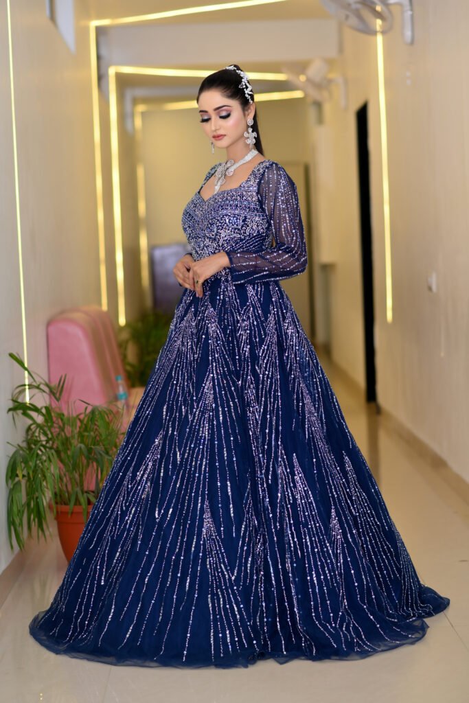 Blue Ball gown Rent this look 🌺 Designer Dresses on Rent Dress -  @divarentaldress Inframe- @muskaan_kankani Makeup by-… | Instagram
